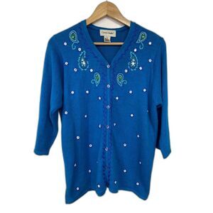Vintage Graver Studio Size M Blue with Embroidery Sweater Cardigan